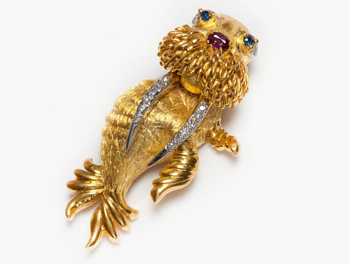 Hammerman Brothers 18K Gold Diamond Ruby Sapphire Walrus Brooch