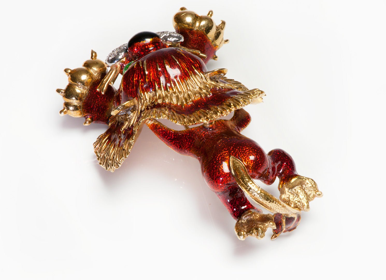 Hammerman Brothers 18K Gold Enamel Diamond Lion Brooch