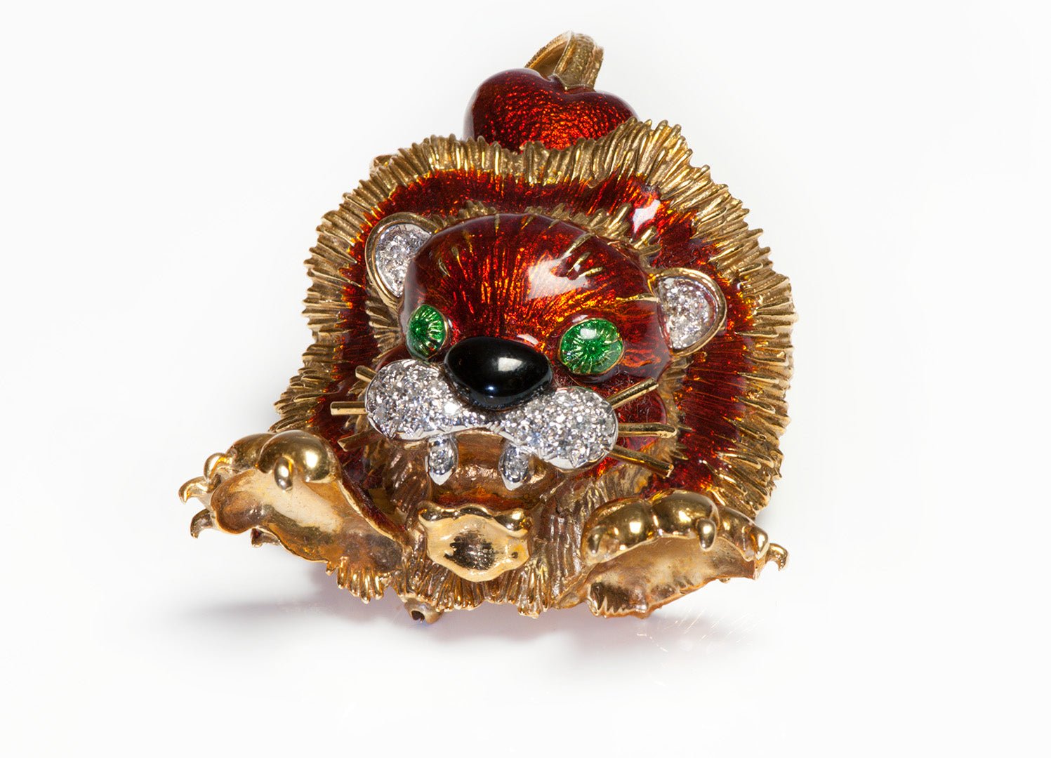 Hammerman Brothers 18K Gold Enamel Diamond Lion Brooch
