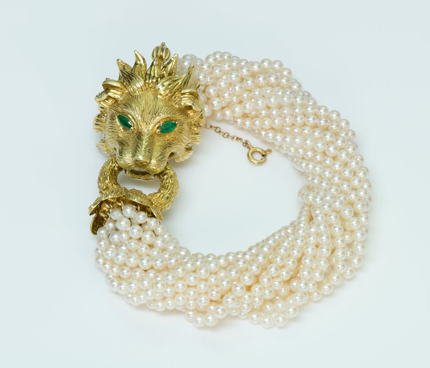 Hammerman Brothers Gold Lion Emerald Pearl Bracelet