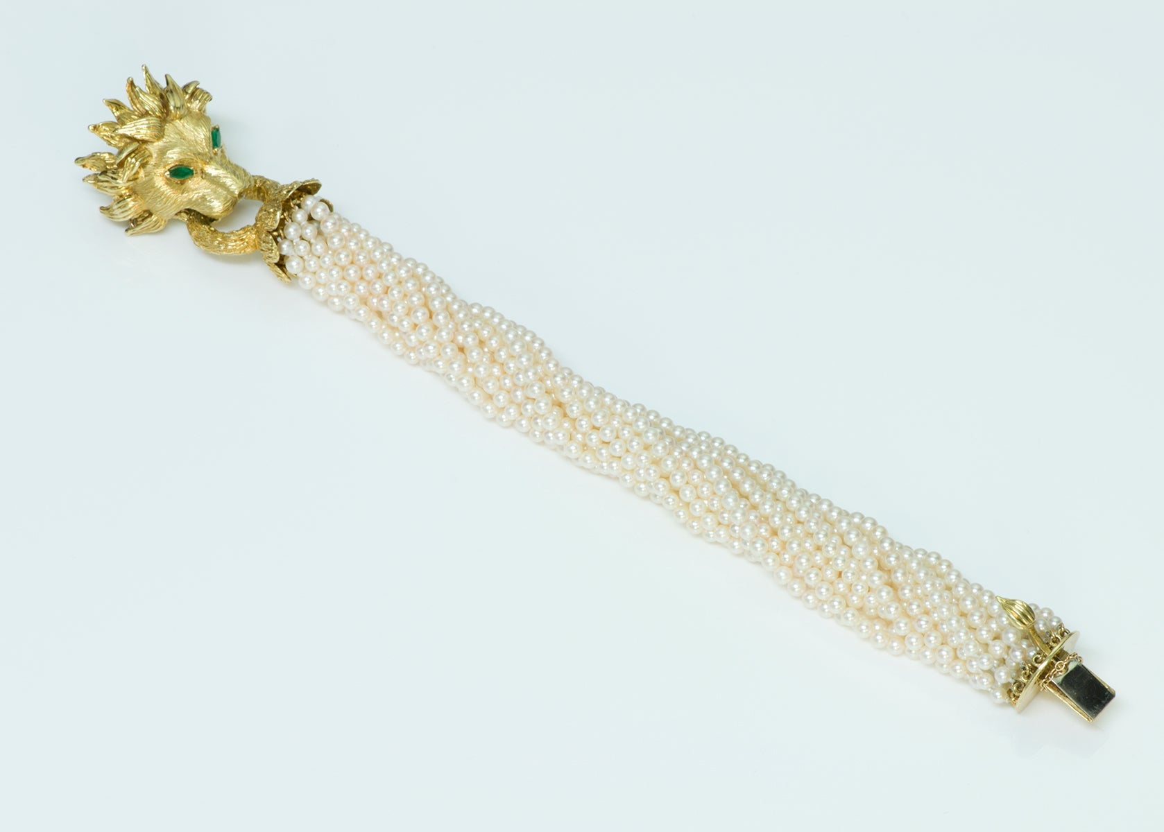 Hammerman Brothers Gold Lion Emerald Pearl Bracelet