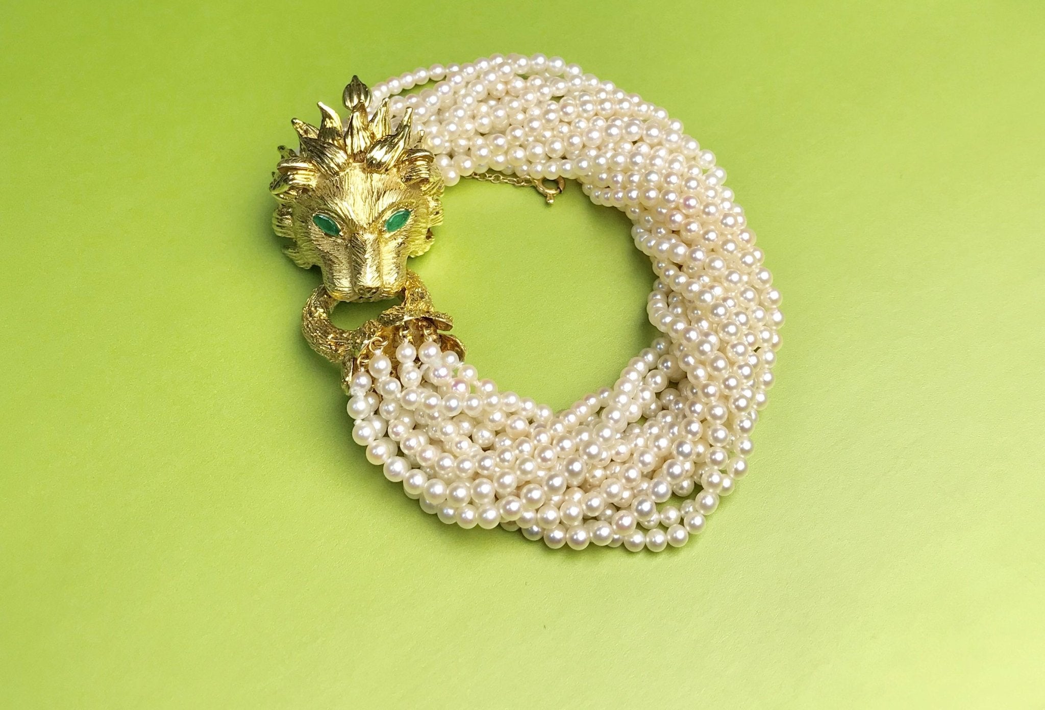 Hammerman Brothers Gold Lion Emerald Pearl Bracelet