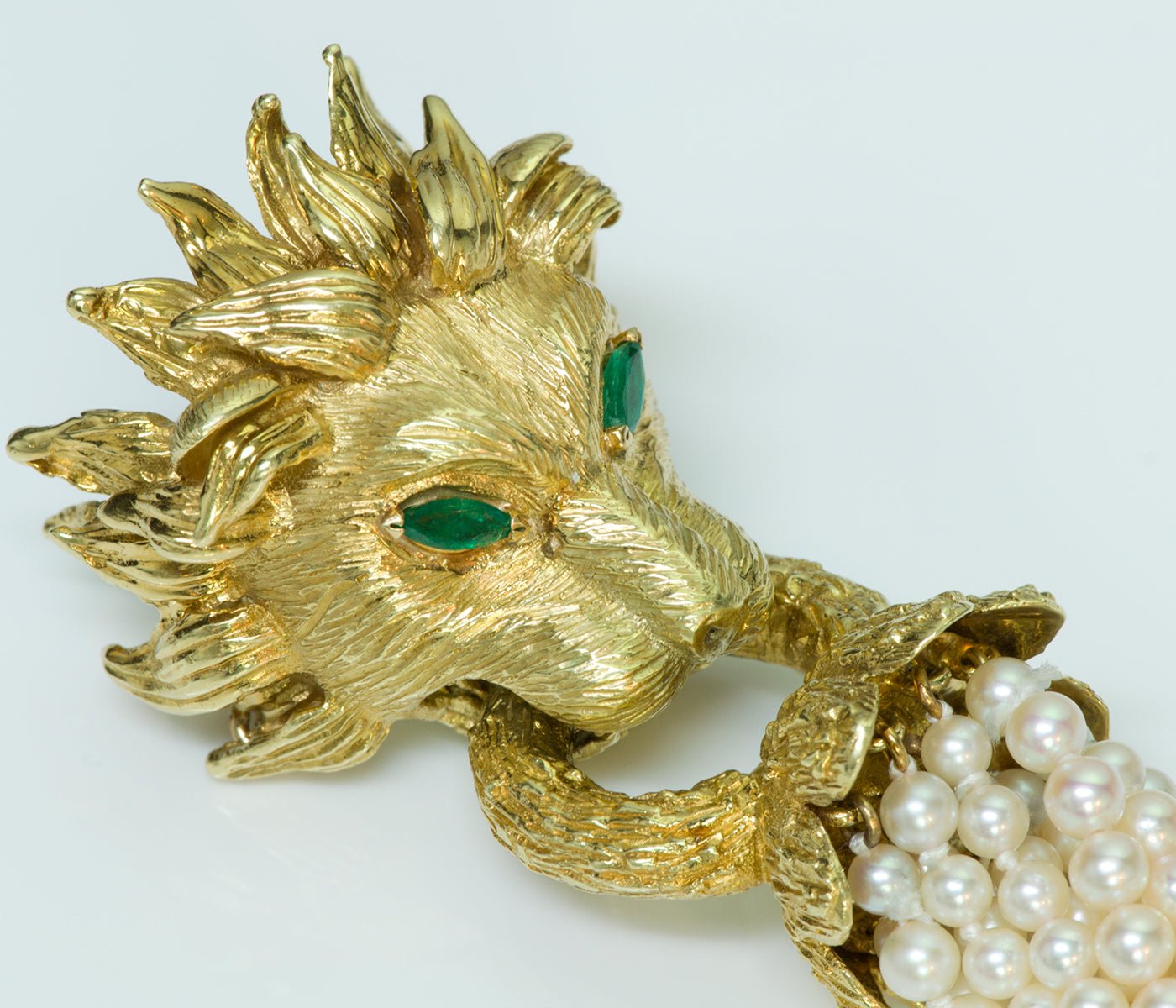 Hammerman Brothers Gold Lion Emerald Pearl Bracelet