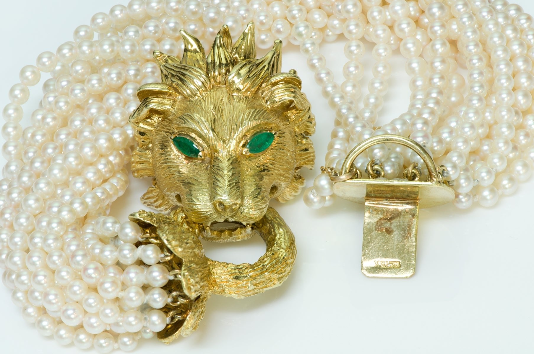 Hammerman Brothers Gold Lion Emerald Pearl Bracelet