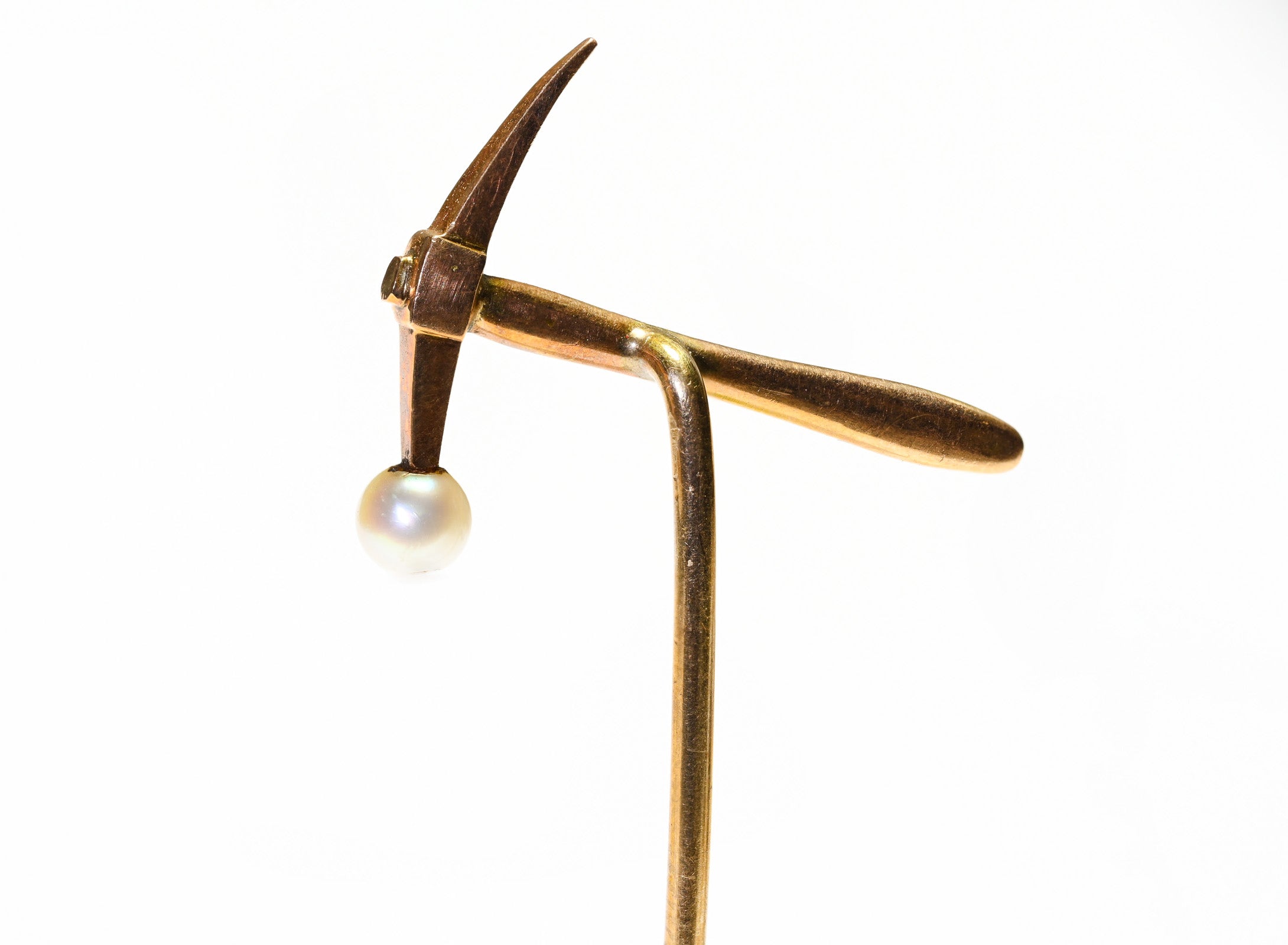 Antique Gold Mining Pick Hammer Pearl Stick Pin