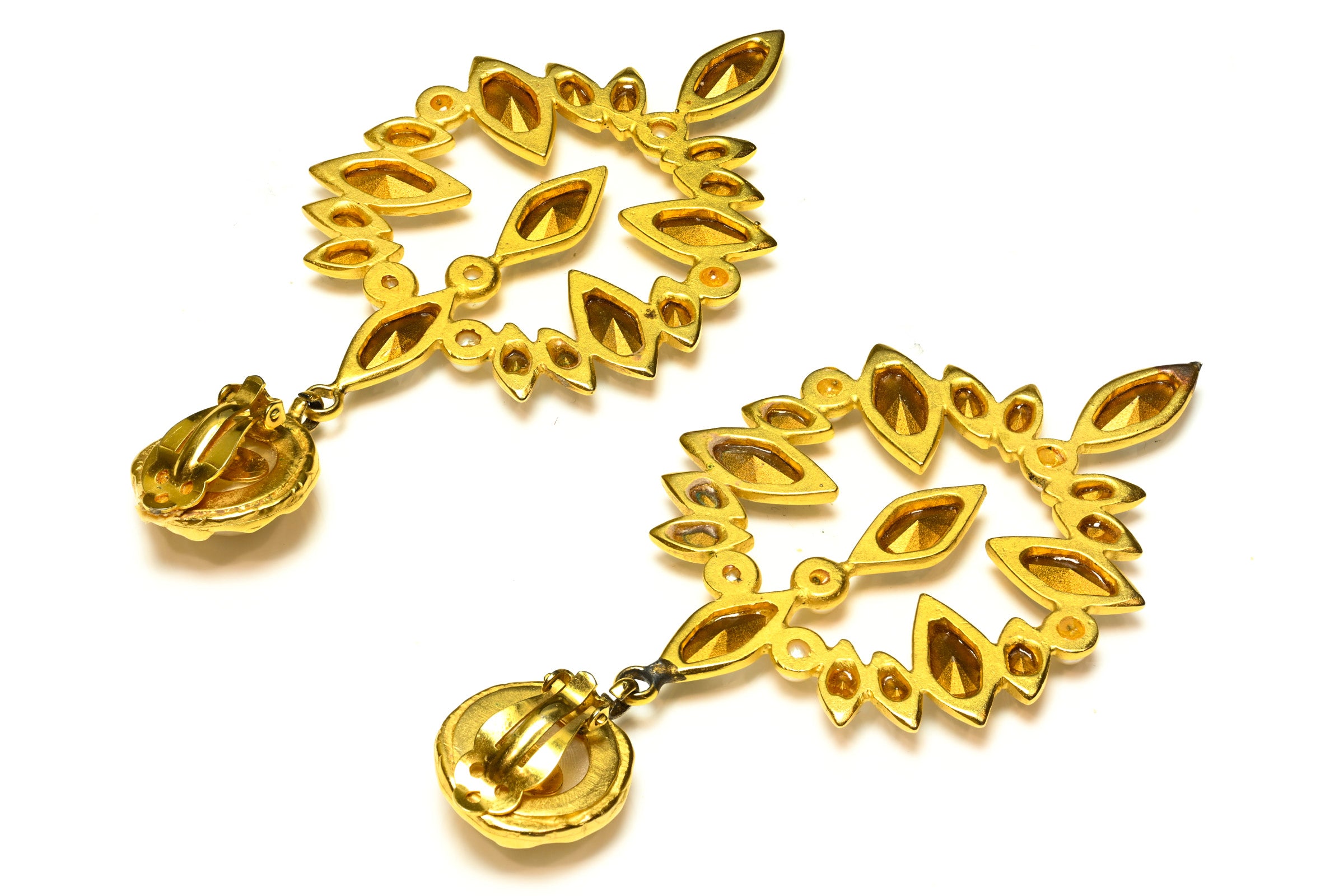 Vintage Deanna Hamro Gold Plated Pearl Drop Earrings