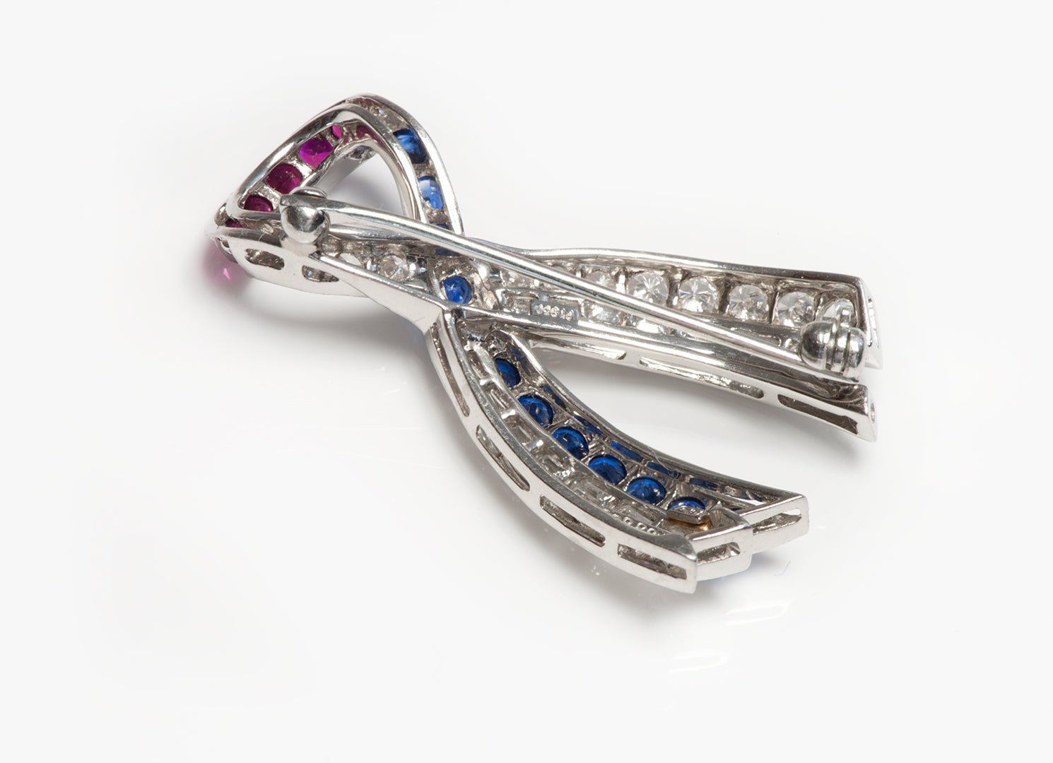 Harry Winston Diamond Sapphire Ruby Platinum Ribbon Brooch