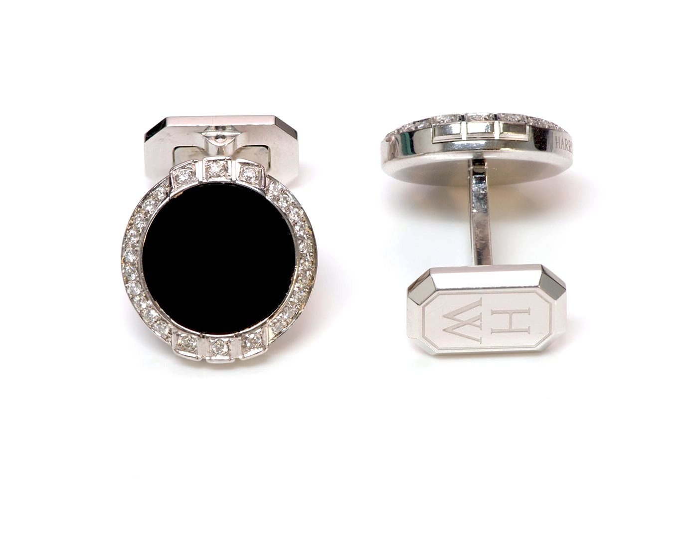 Harry Winston Onyx Diamond Gold Cufflinks