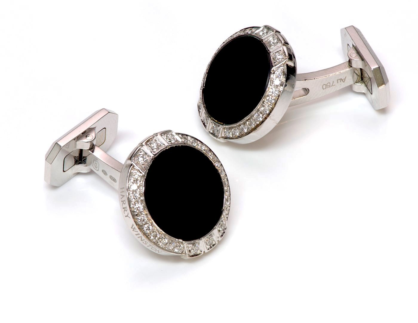 Harry Winston Onyx Diamond Gold Cufflinks