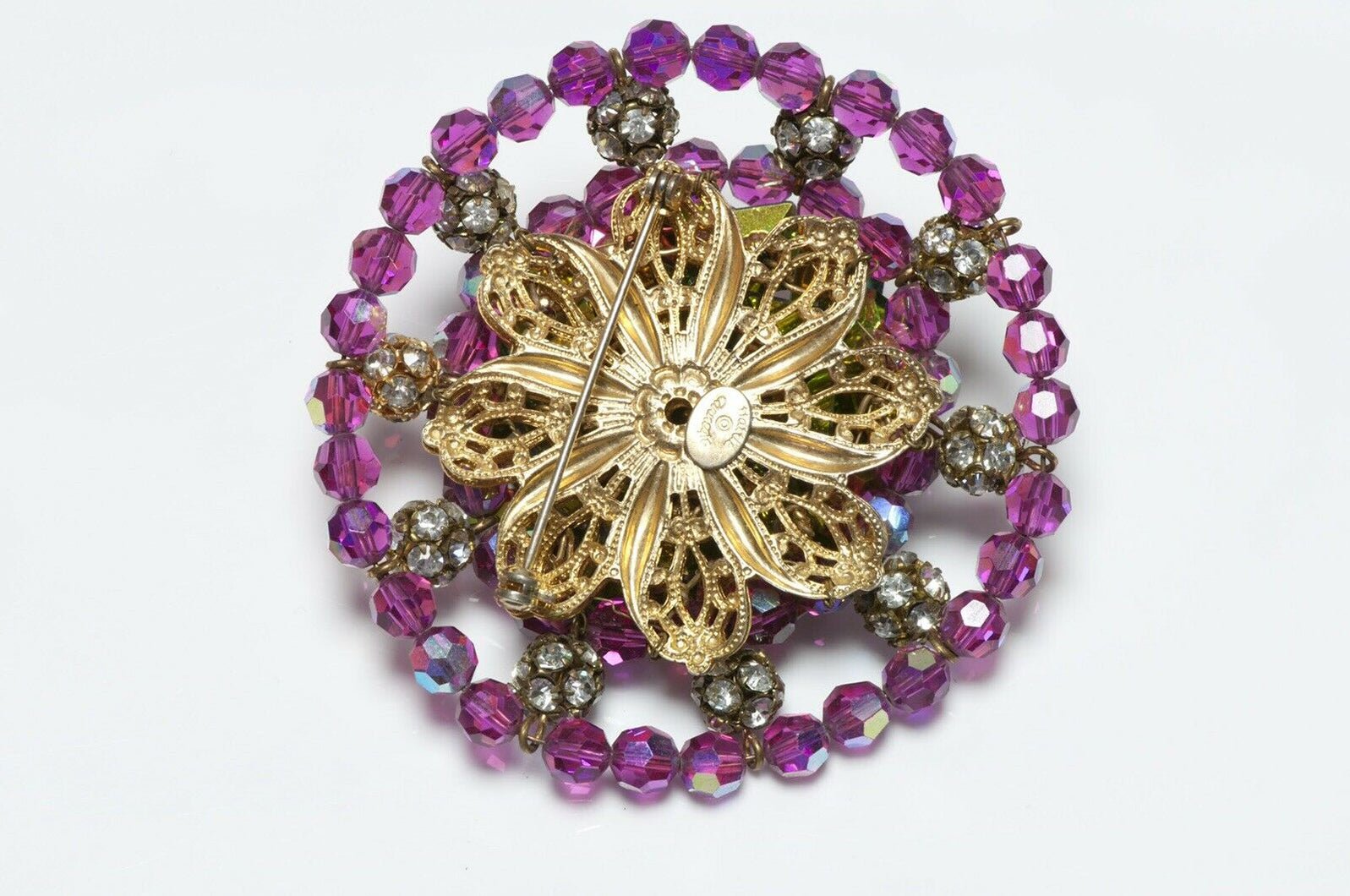 Hattie Carnegie 1950’s Pink Crystal Flower Brooch