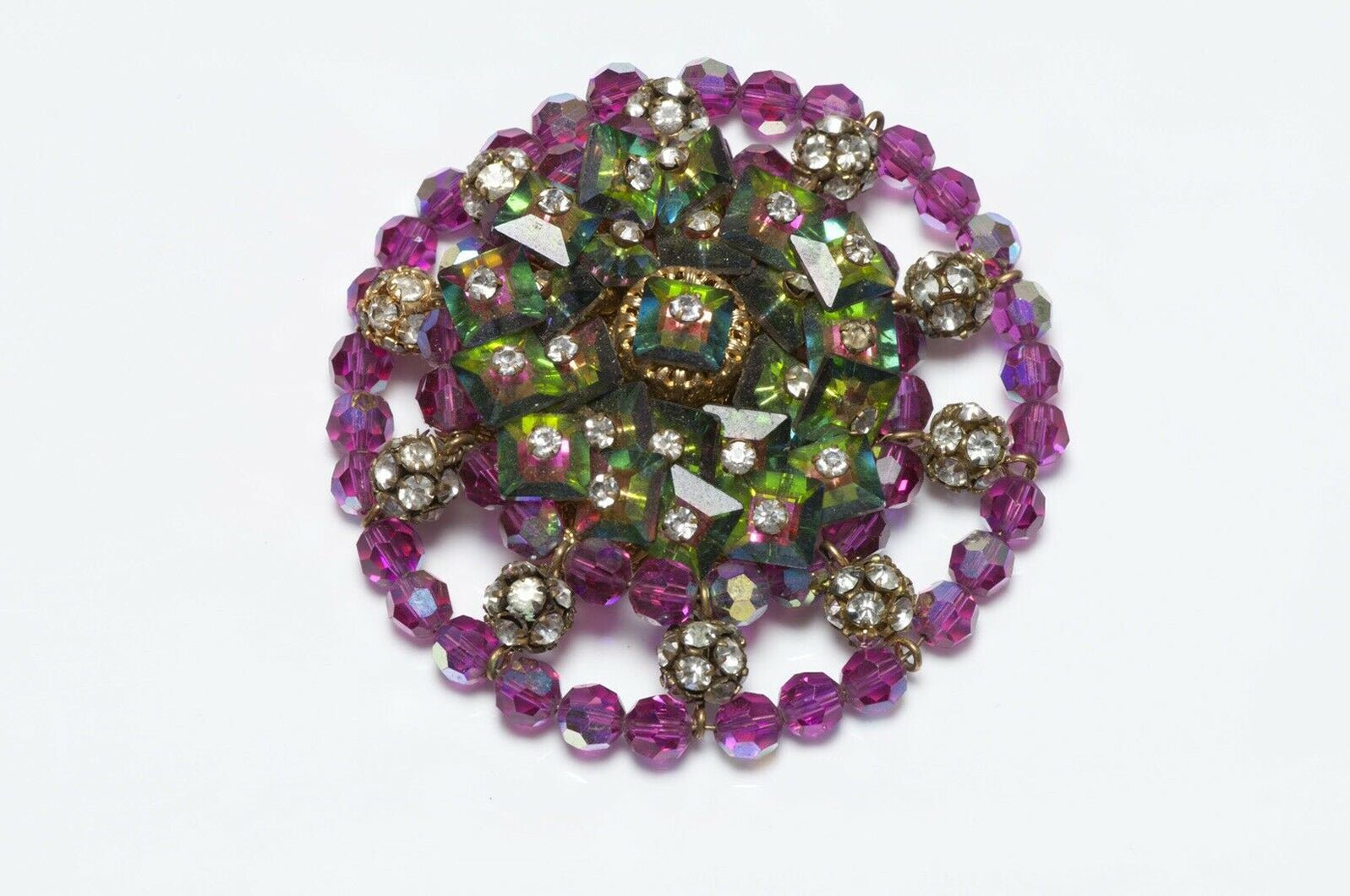 Hattie Carnegie 1950’s Pink Crystal Flower Brooch