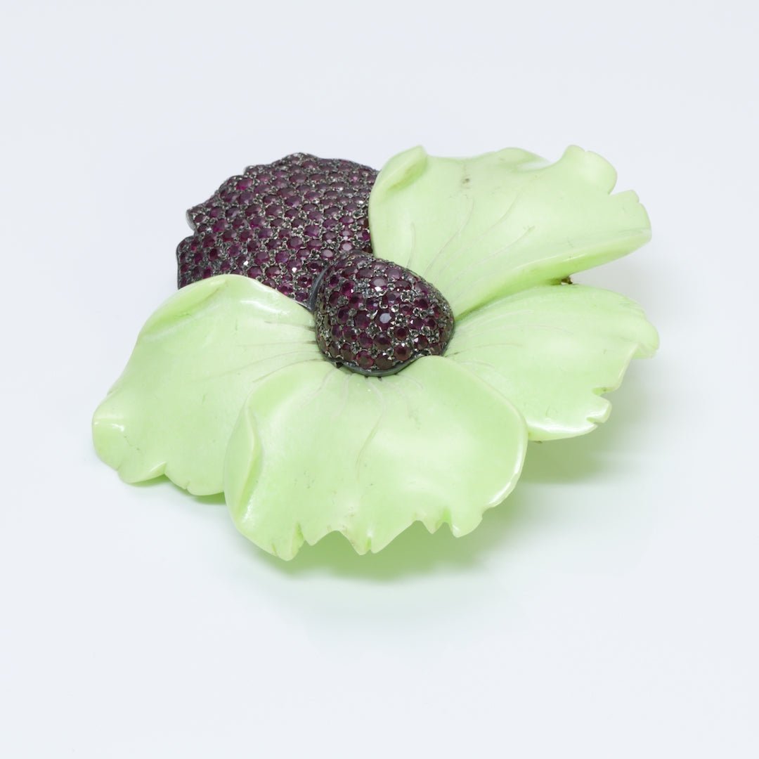 Hedy Martinelli Ruby Flower Gold Brooch