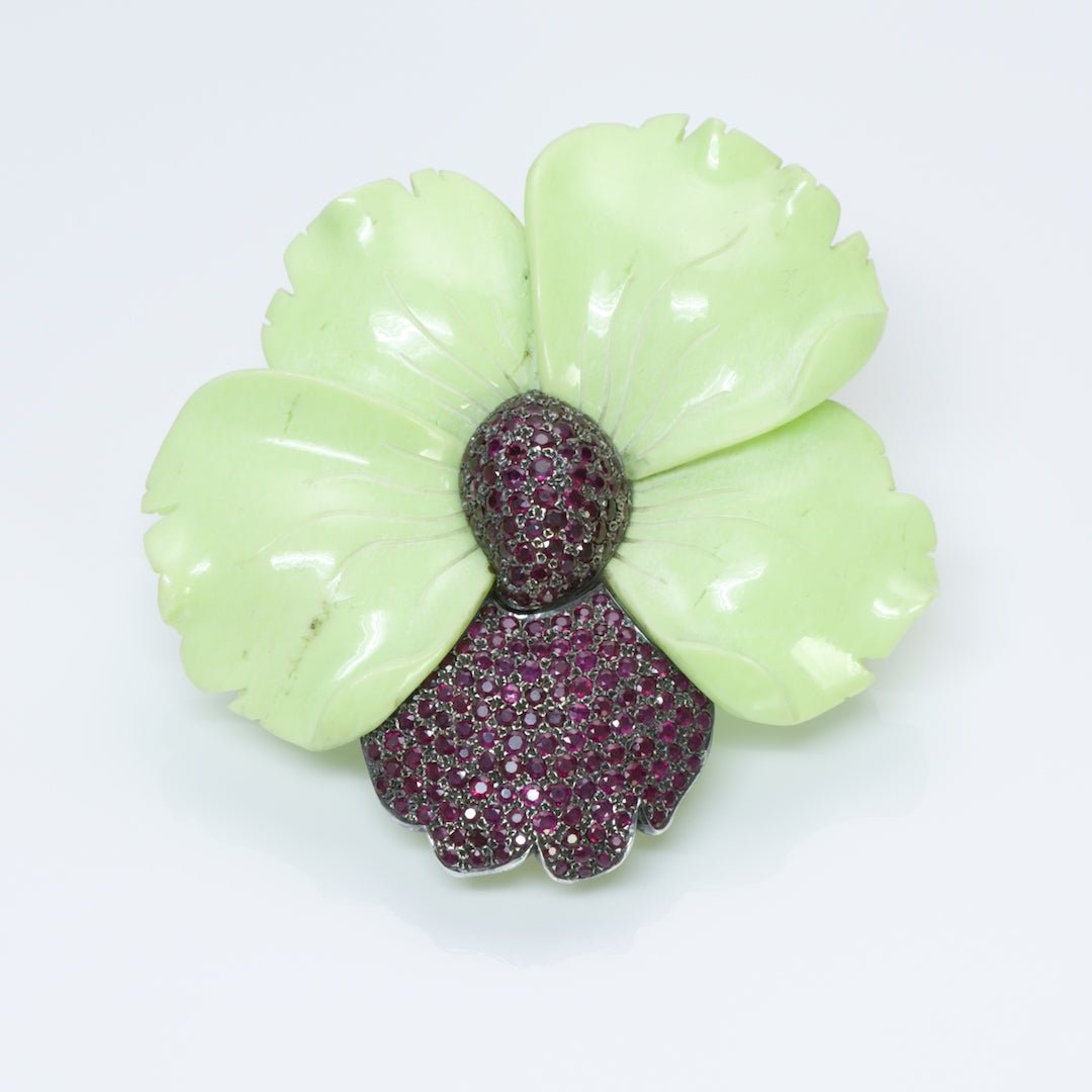 Hedy Martinelli Ruby Flower Gold Brooch