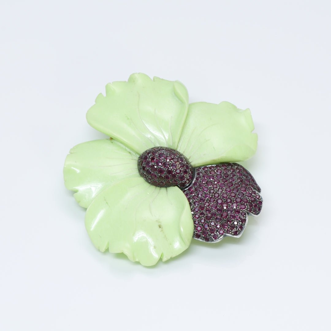 Hedy Martinelli Ruby Flower Gold Brooch