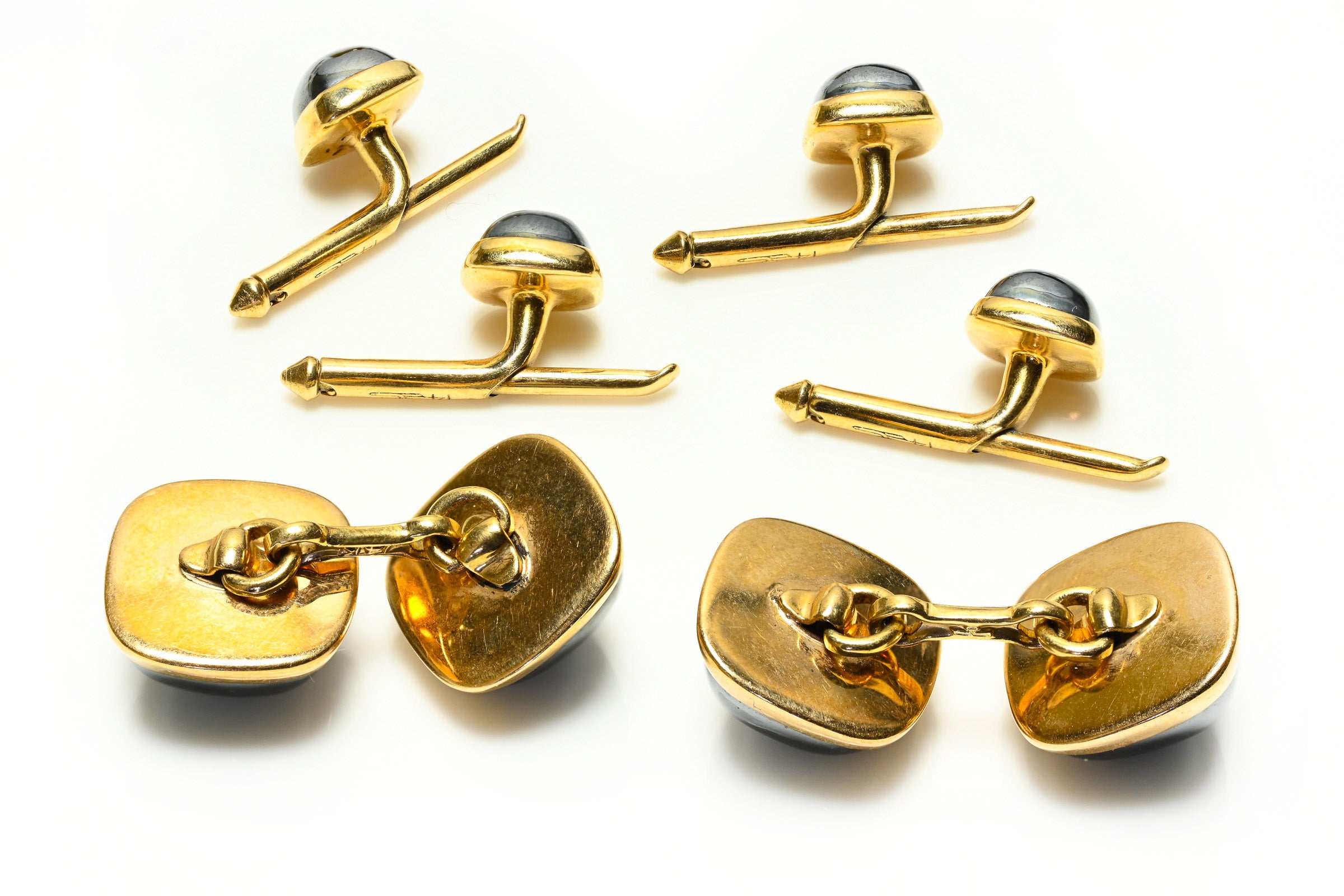 Larter & Sons Art Deco Gold Hematite Cufflink Four Studs