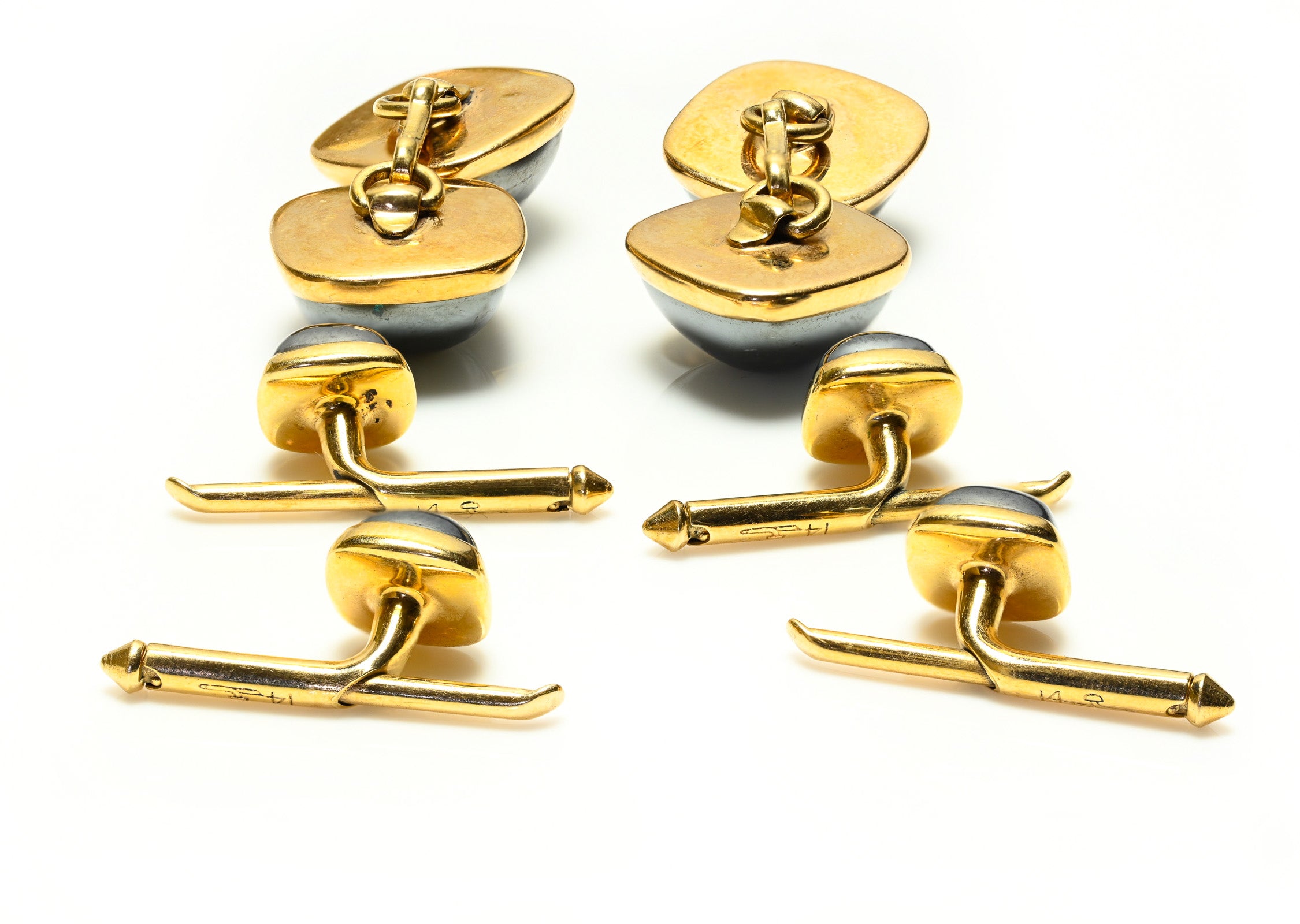 Art Deco Gold Hematite Cufflinks with Four Studs