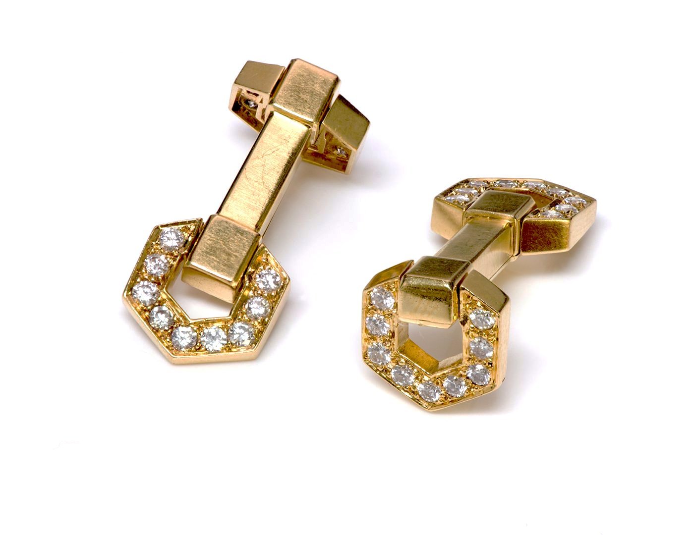 Hennell 18K Gold Diamond Stirrup Cufflinks