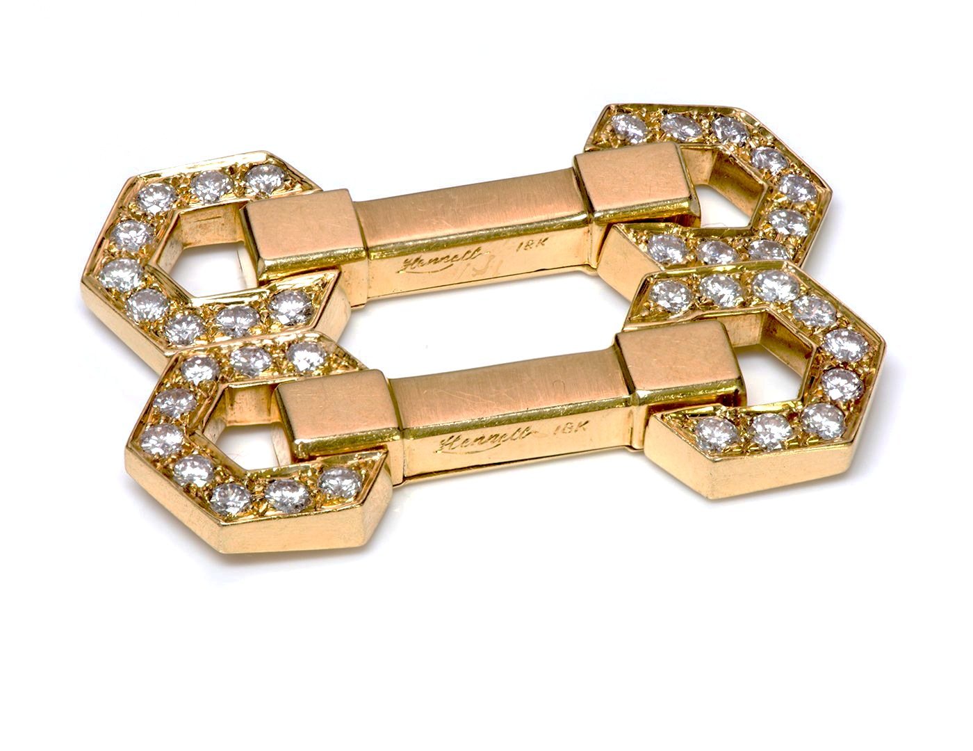 Hennell 18K Gold Diamond Stirrup Cufflinks
