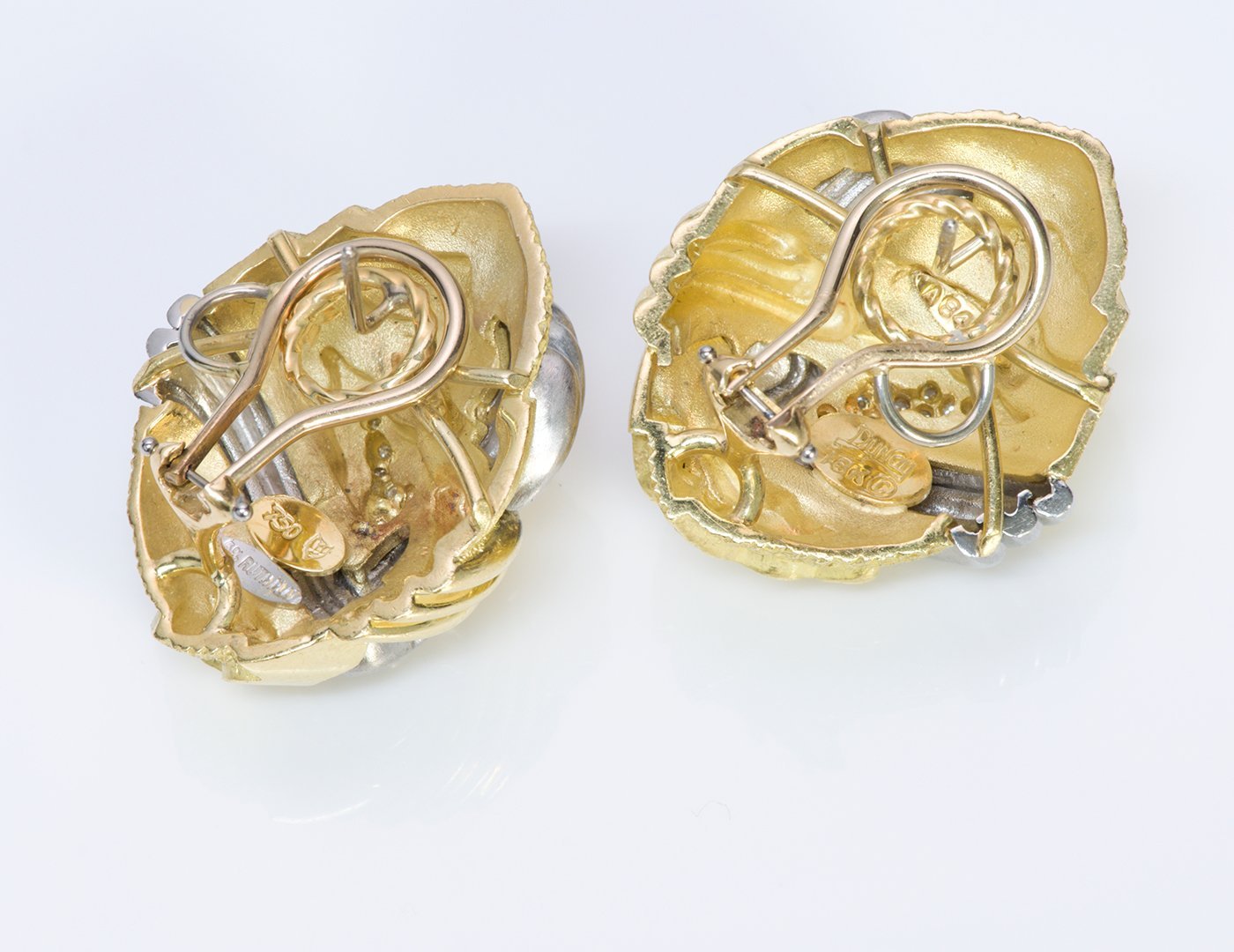 Henry Dunay 18K Gold Platinum Cinnabar Diamond Earrings