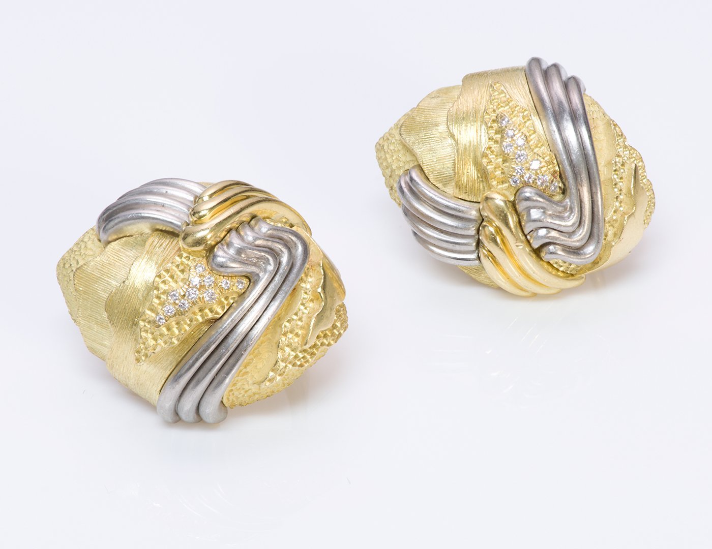 Henry Dunay 18K Gold Platinum Cinnabar Diamond Earrings