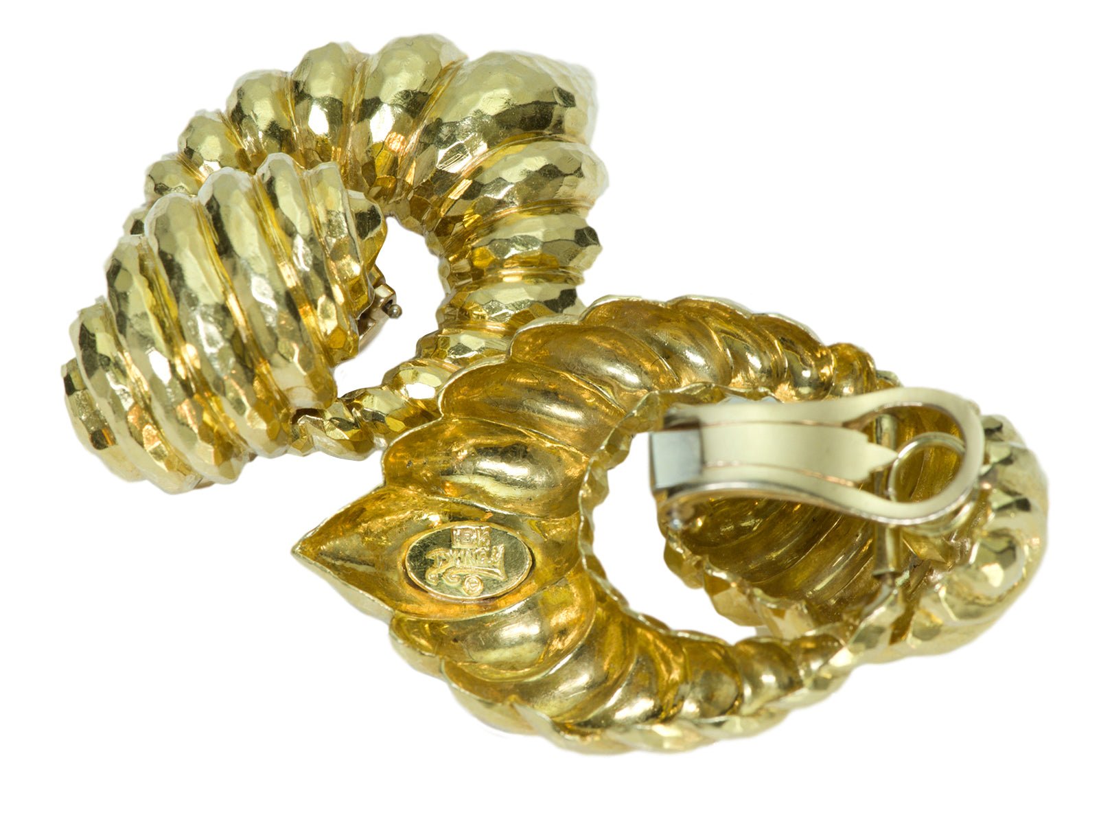 Henry Dunay 18K Hammered Gold Estate Door-Knocker Earrings