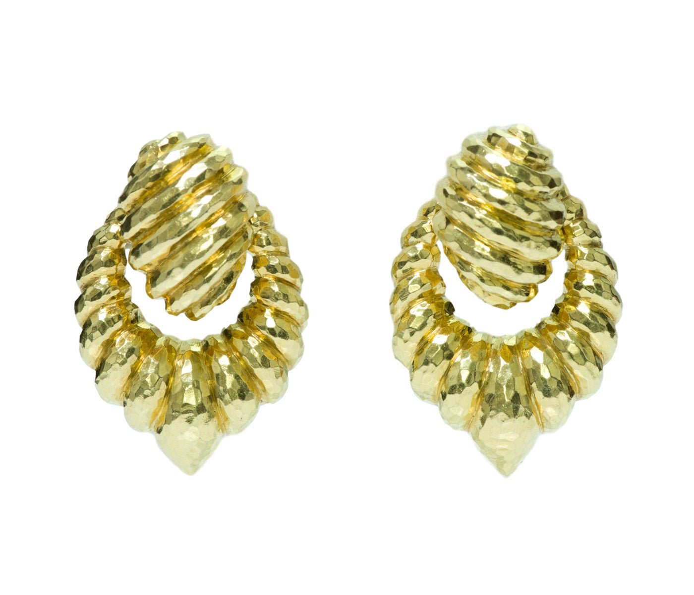 Henry Dunay 18K Hammered Gold Estate Door-Knocker Earrings
