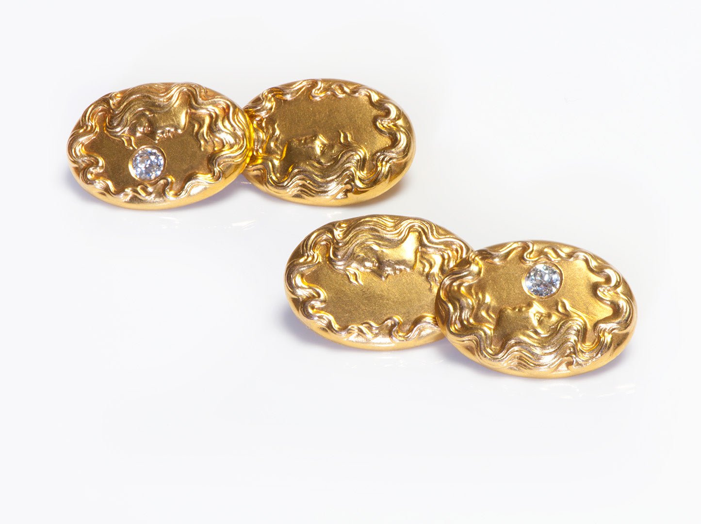 Henry Kohn Art Nouveau Gold Diamond Cufflinks