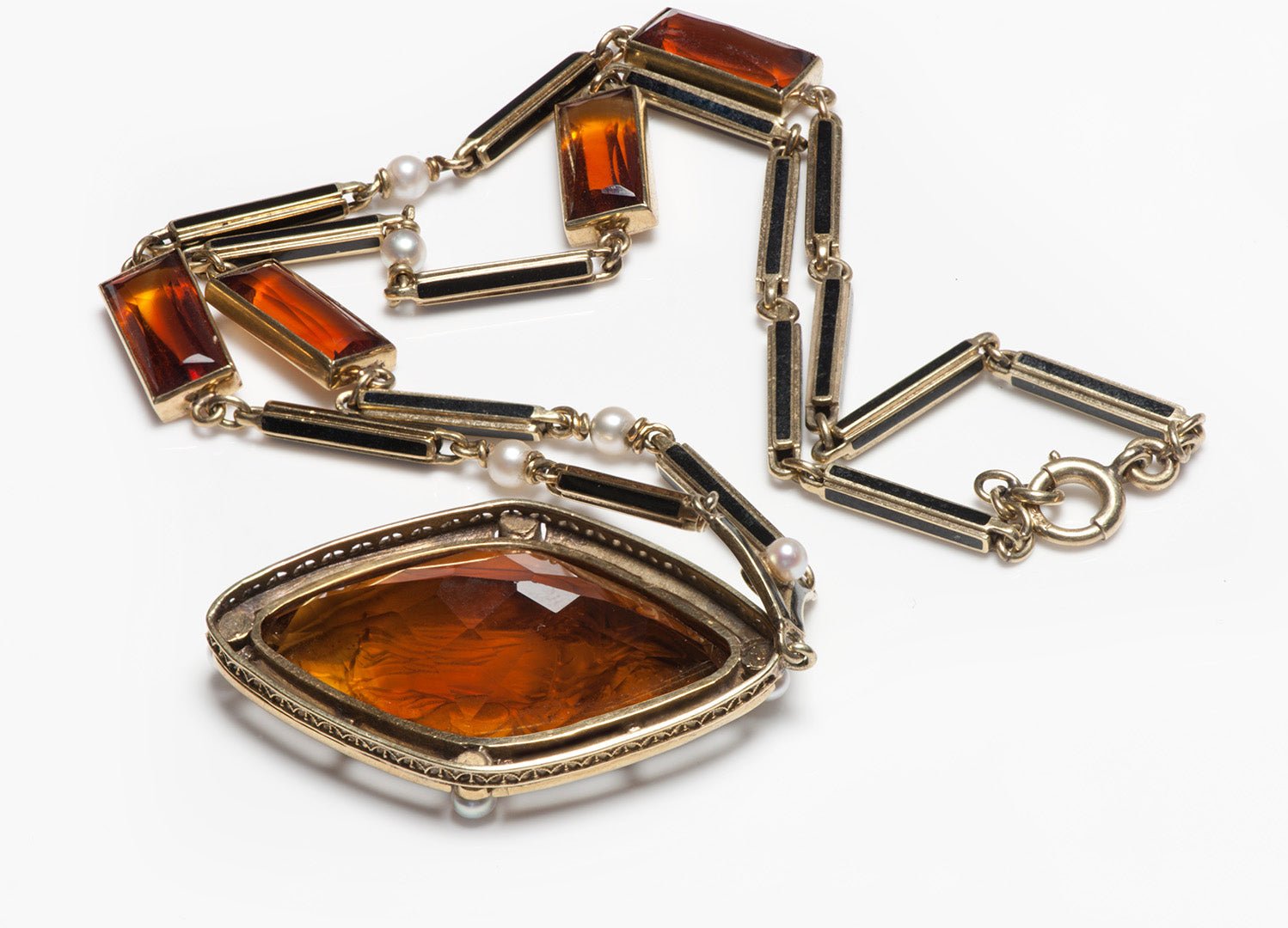 Henry Kohn & Sons Gold Citrine Pearl Enamel Pendant