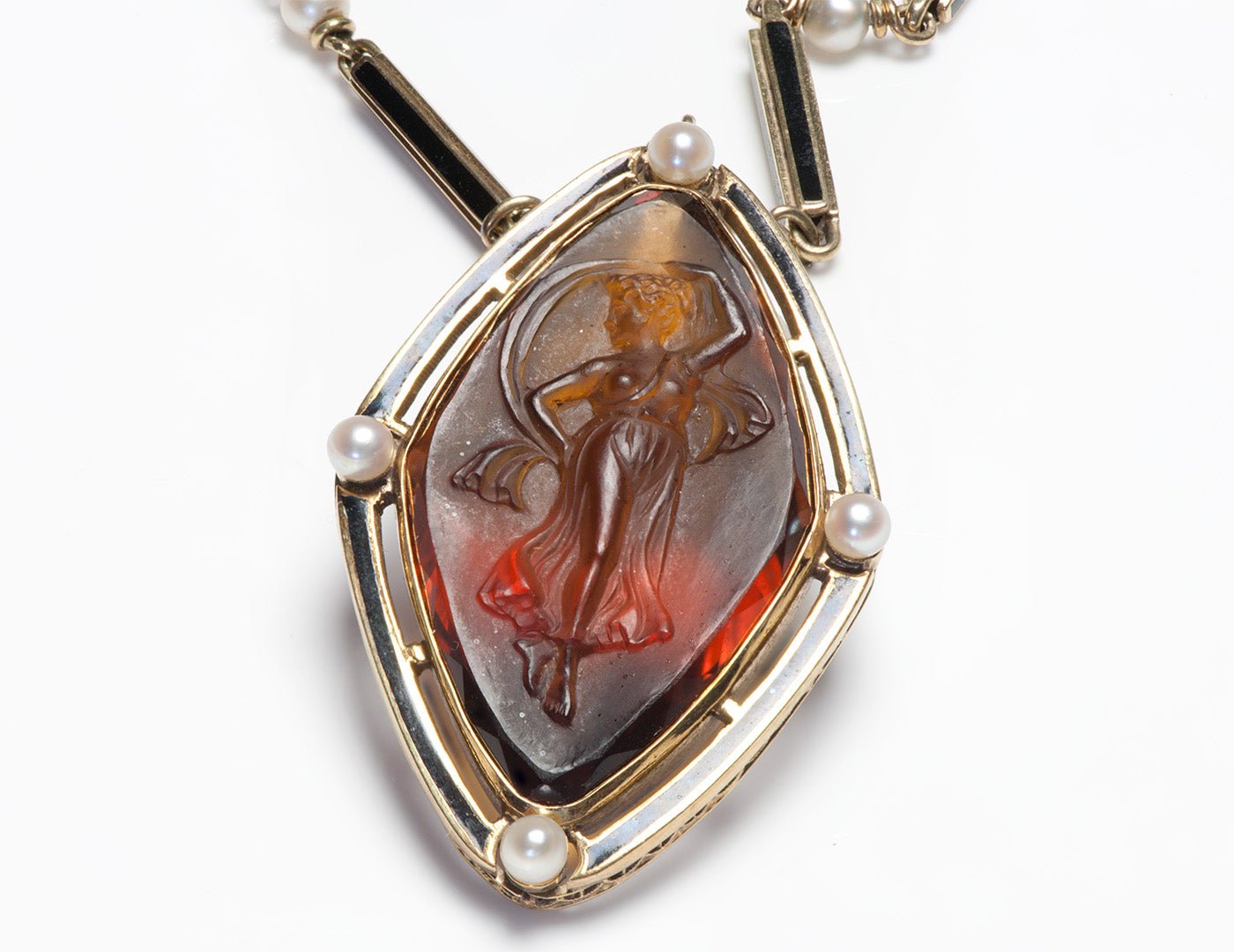 Henry Kohn & Sons Gold Citrine Pearl Enamel Pendant
