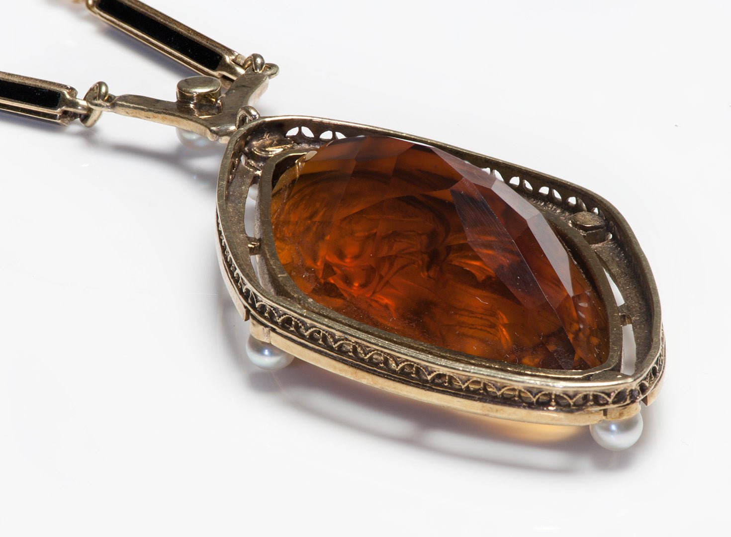Henry Kohn & Sons Gold Citrine Pearl Enamel Pendant