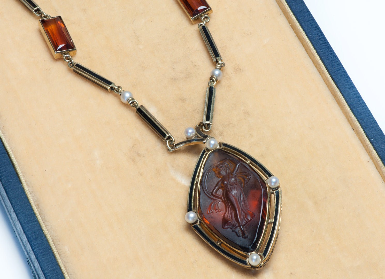 Henry Kohn & Sons Gold Citrine Pearl Enamel Pendant