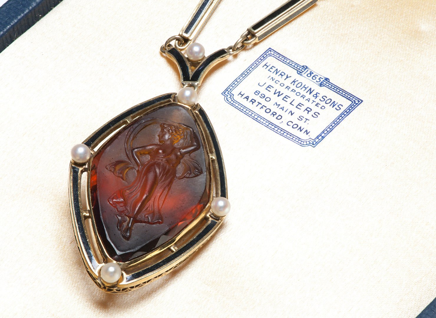 Henry Kohn & Sons Gold Citrine Pearl Enamel Pendant