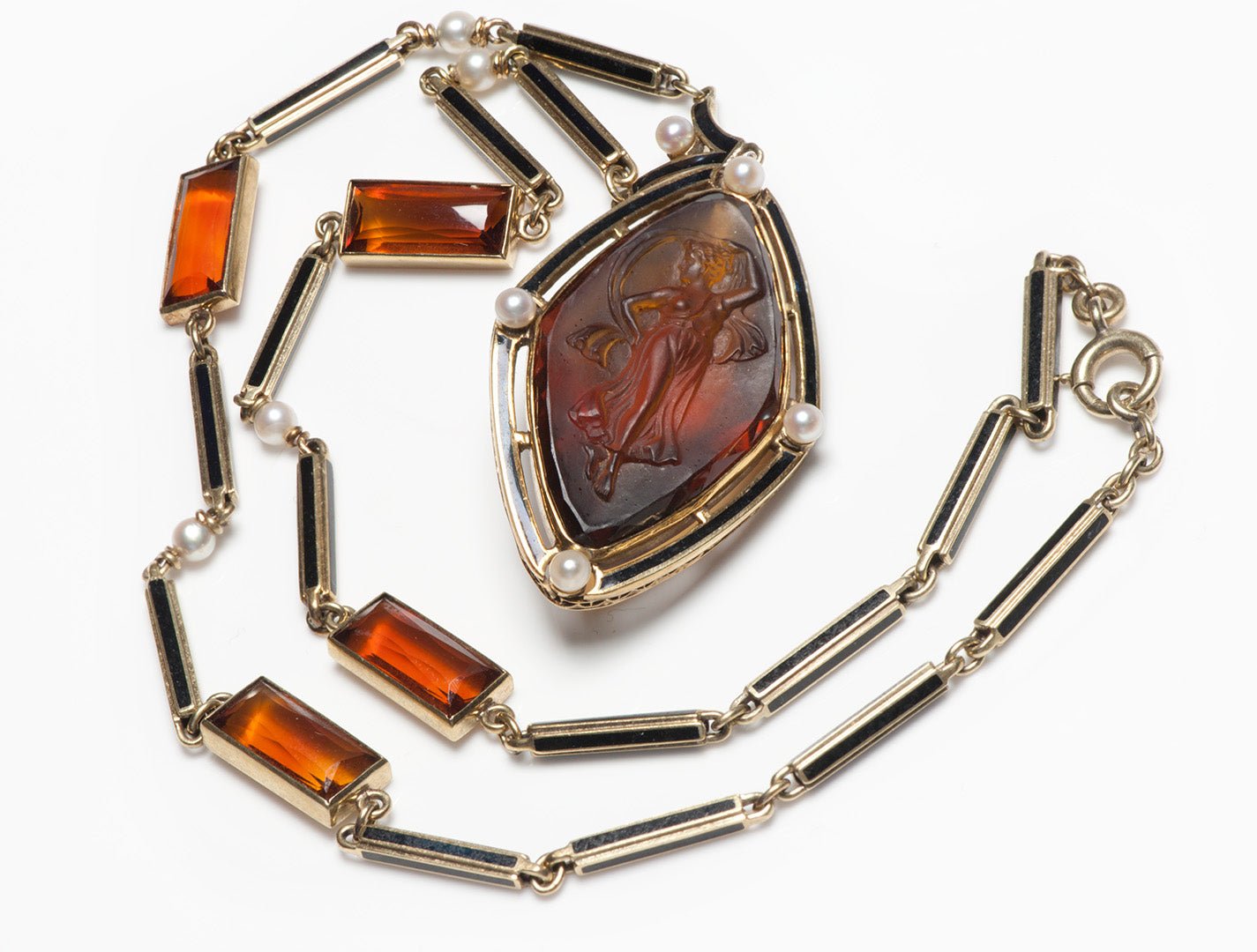 Henry Kohn & Sons Gold Citrine Pearl Enamel Pendant