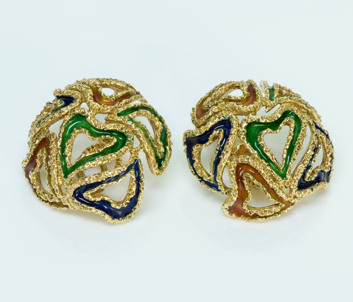 Hermès 18K Gold Enamel Heart Earrings