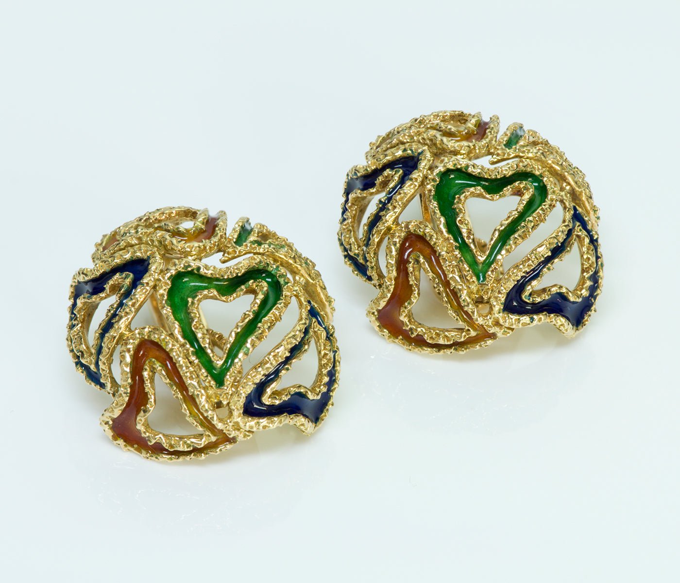 Hermès 18K Gold Enamel Heart Earrings
