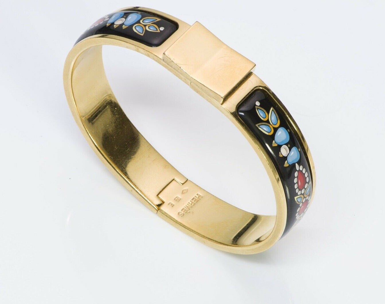 HERMES Black Red Blue Enamel Clic Clac Bangle Bracelet PM