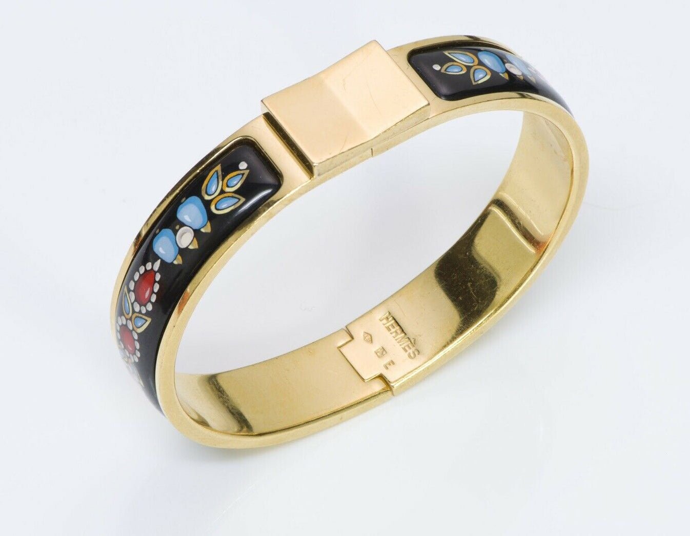 HERMES Black Red Blue Enamel Clic Clac Bangle Bracelet PM