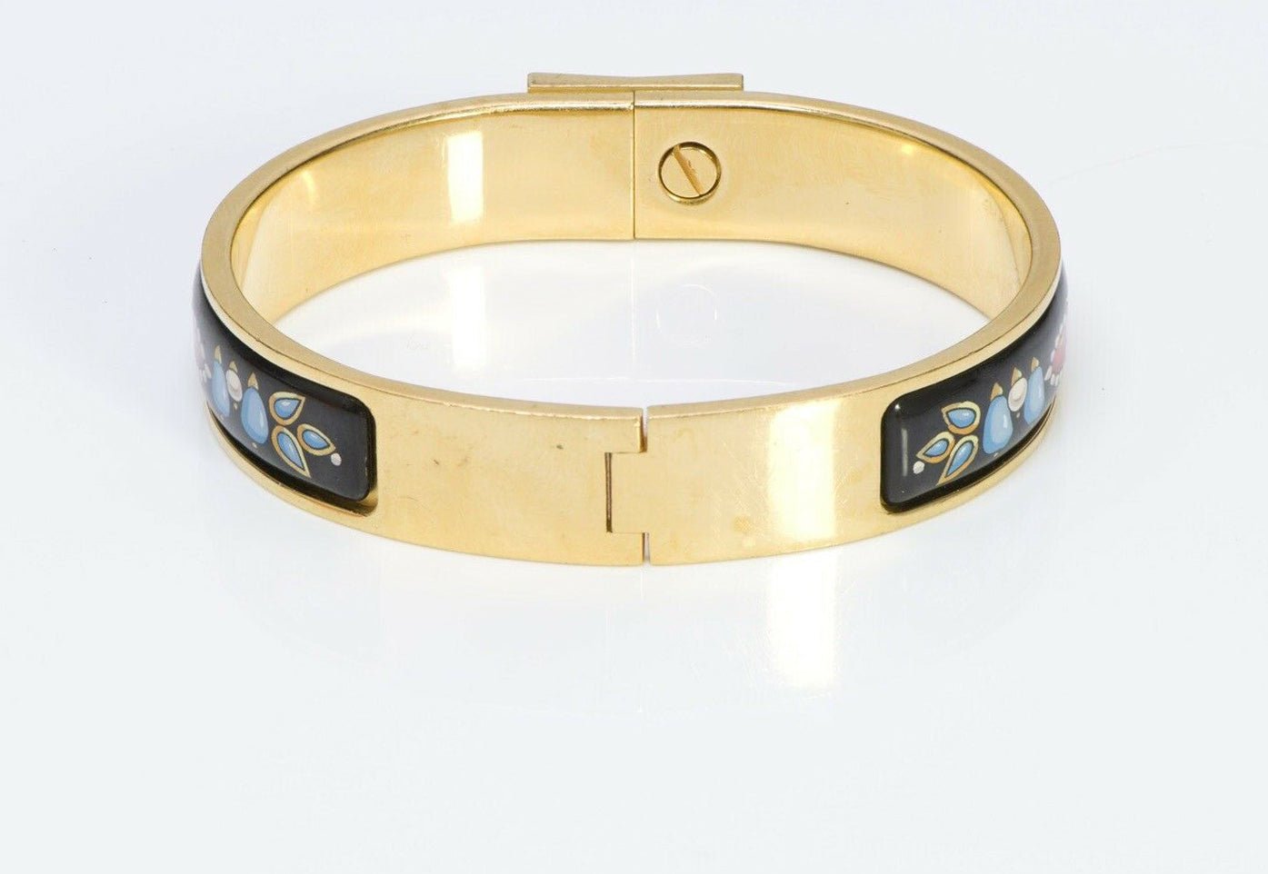 HERMES Black Red Blue Enamel Clic Clac Bangle Bracelet PM