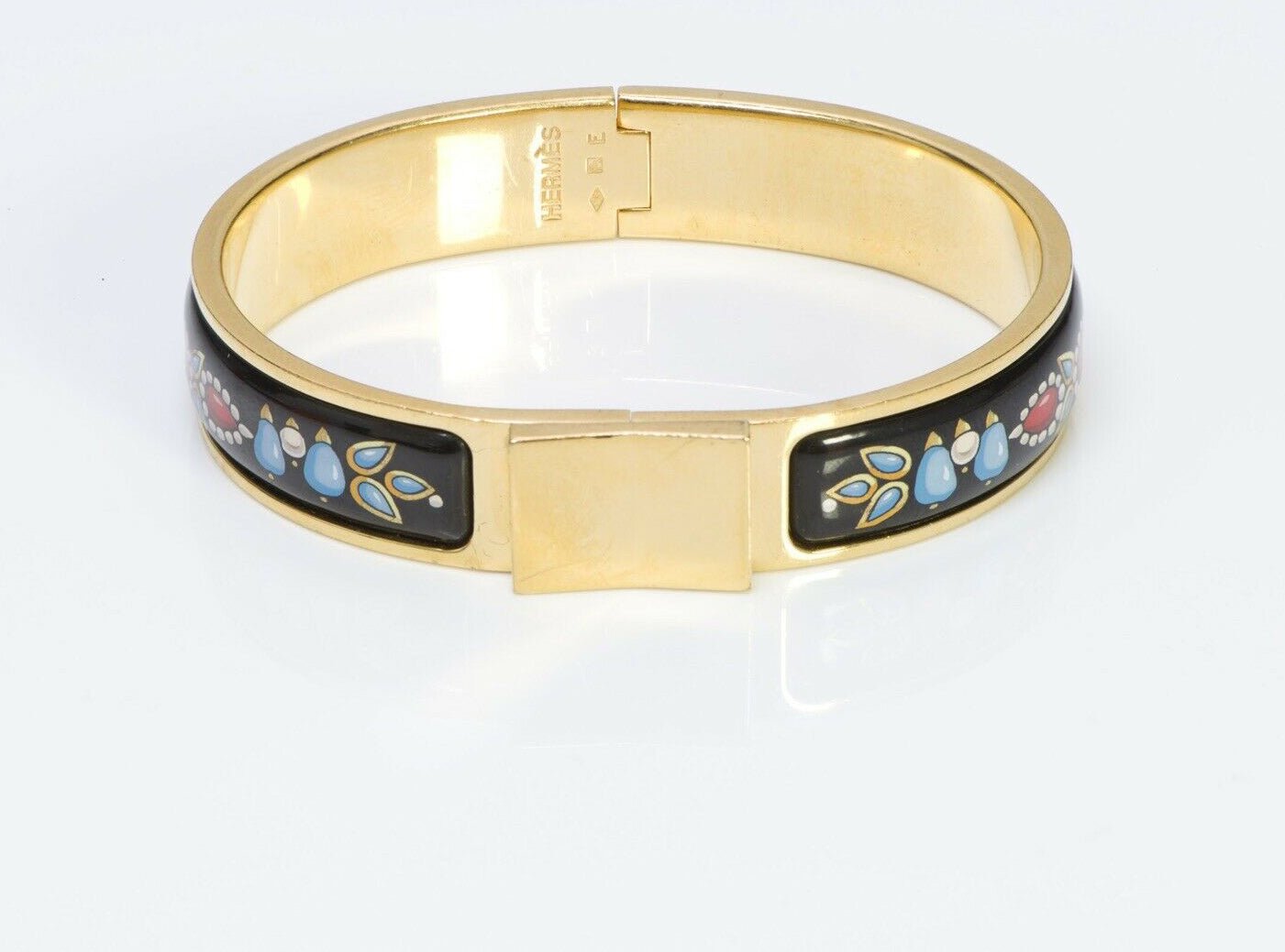HERMES Black Red Blue Enamel Clic Clac Bangle Bracelet PM
