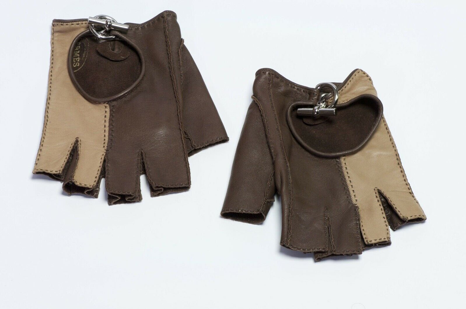 HERMES Brown Leather Toggle Fingerless Women’s Gloves