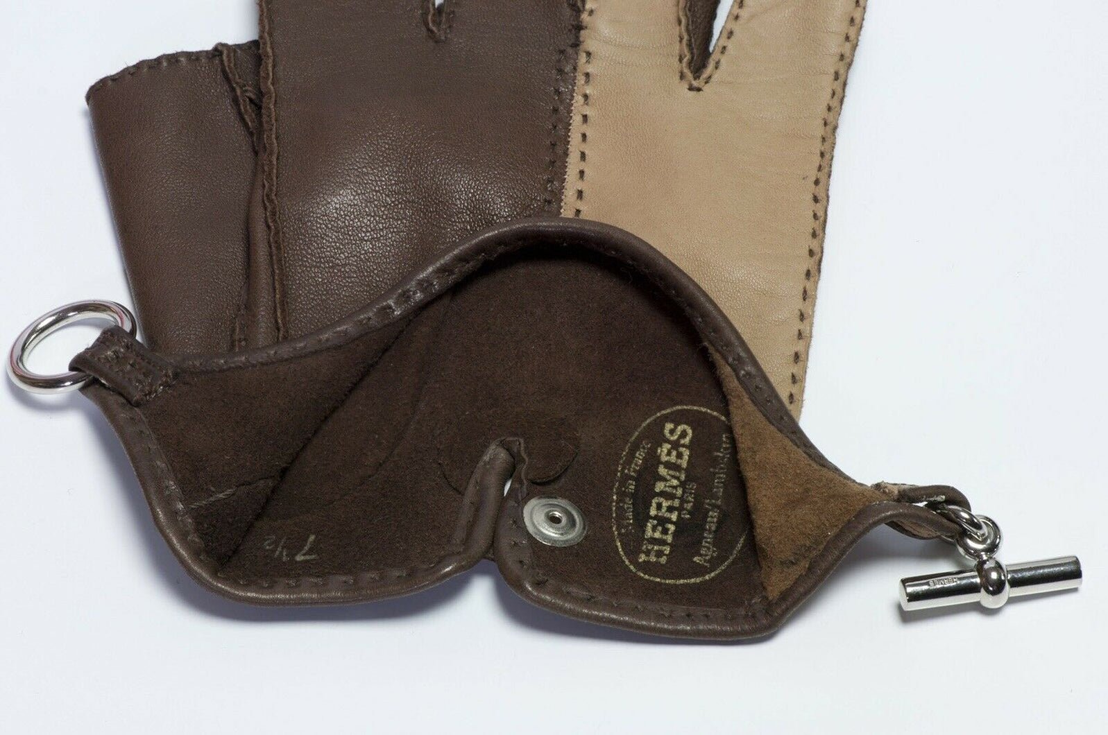 HERMES Brown Leather Toggle Fingerless Women’s Gloves