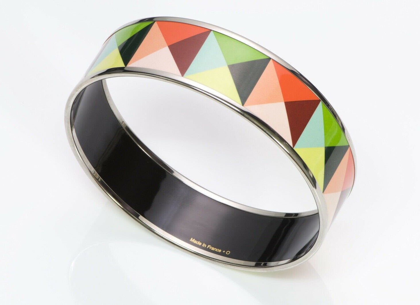 HERMES “Clous en Trompe l’Oeil” Palladium Plated Pyramid Enamel Bangle Bracelet