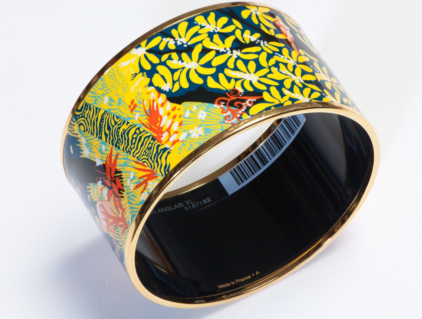 Hermes Dans Un Jardin Anglais Extra Wide Yellow Red Blue Enamel Bangle Bracelet