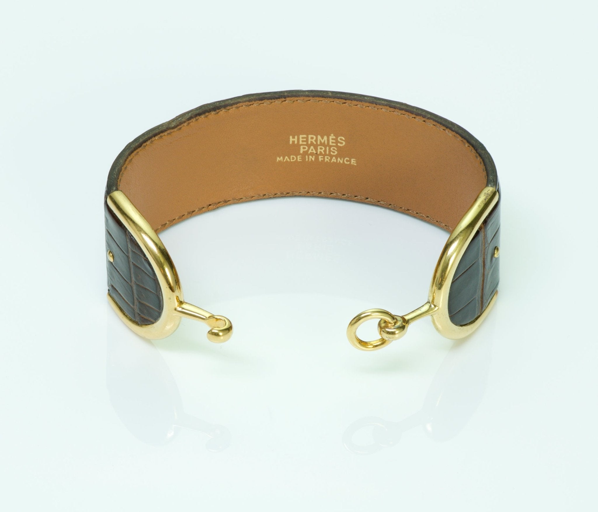 Hermès Deux Eperons Brown Crocodile Bracelet