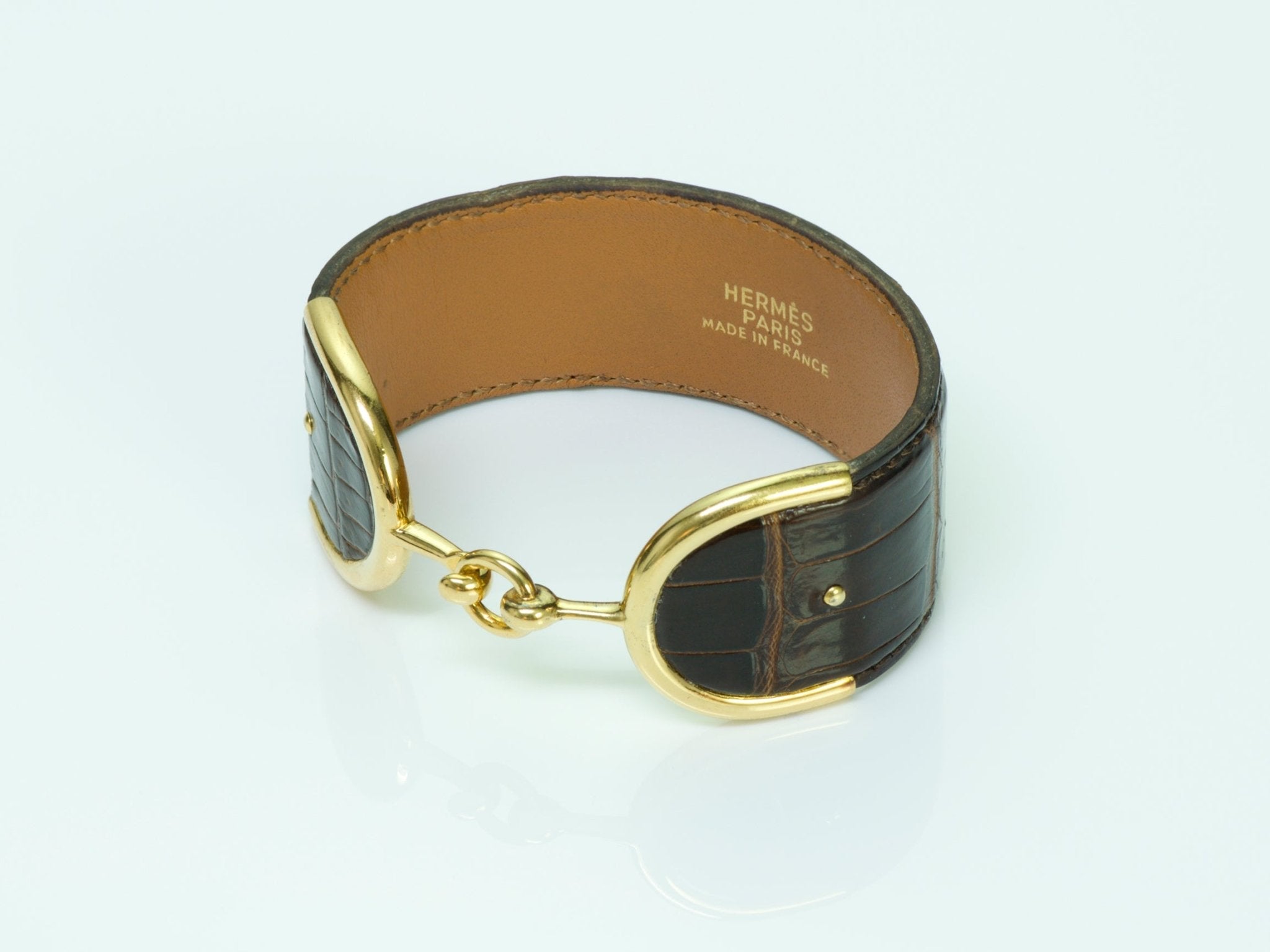 Hermès Deux Eperons Brown Crocodile Bracelet