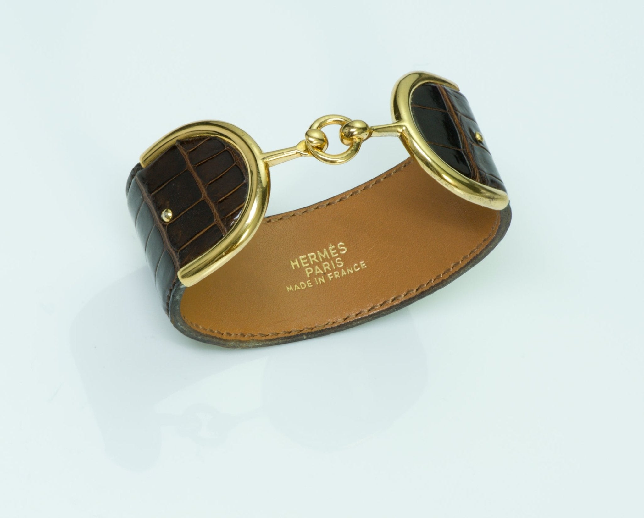 Hermès Deux Eperons Brown Crocodile Bracelet
