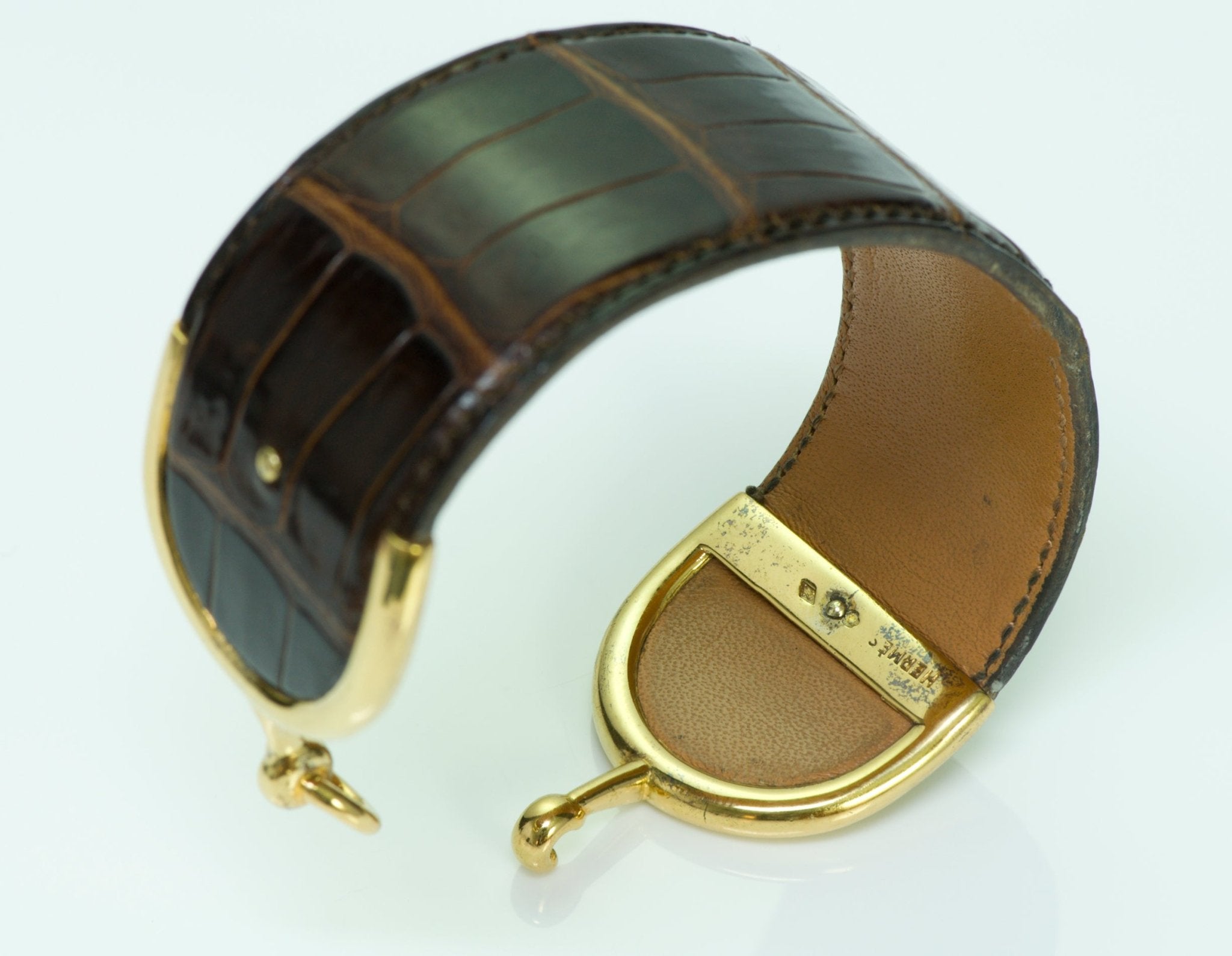 Hermès Deux Eperons Brown Crocodile Bracelet