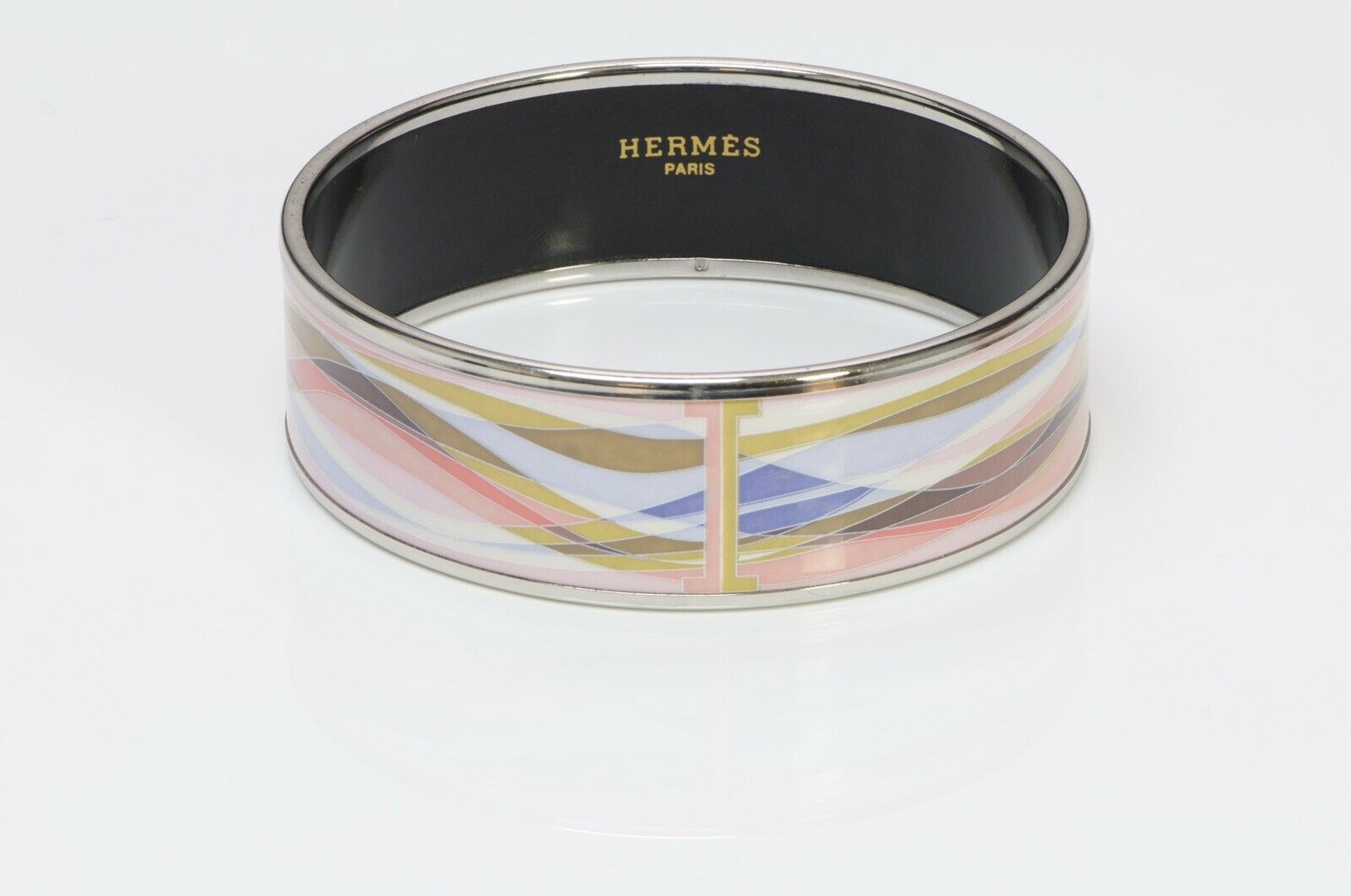HERMES H Wide Pastel Colors Pink Blue Enamel Bangle Bracelet