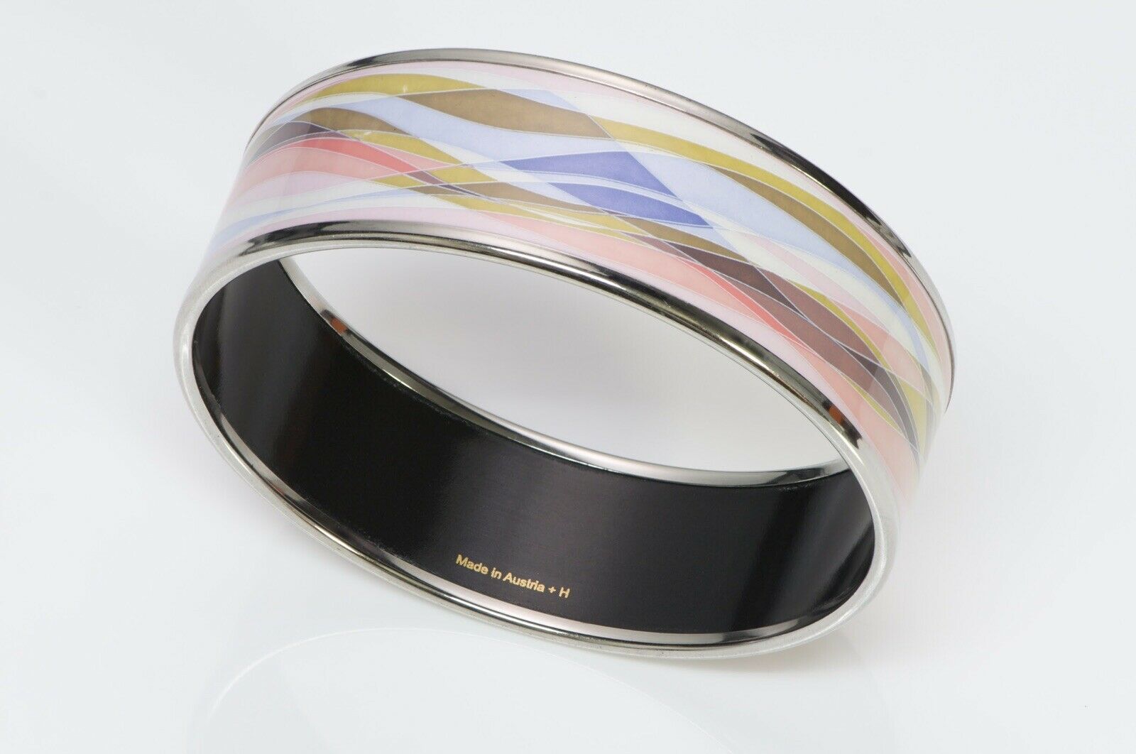 HERMES H Wide Pastel Colors Pink Blue Enamel Bangle Bracelet