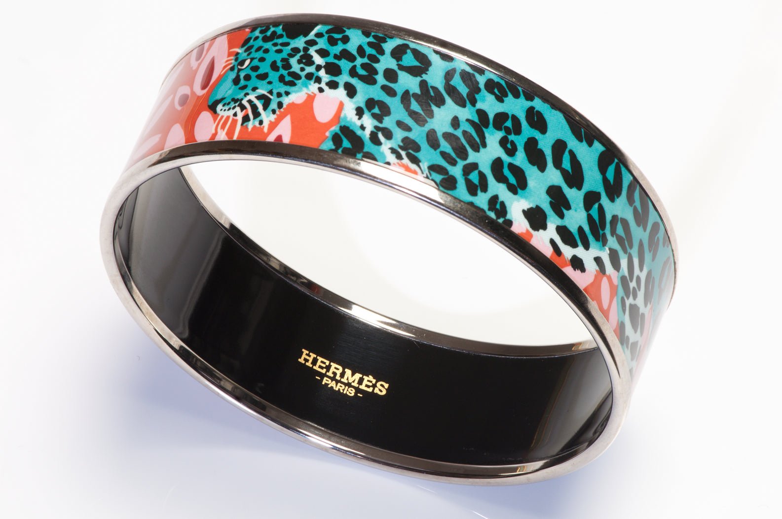 Hermes Jungle of Eden Rose Couture Palladium Plated Enamel Bangle Bracelet